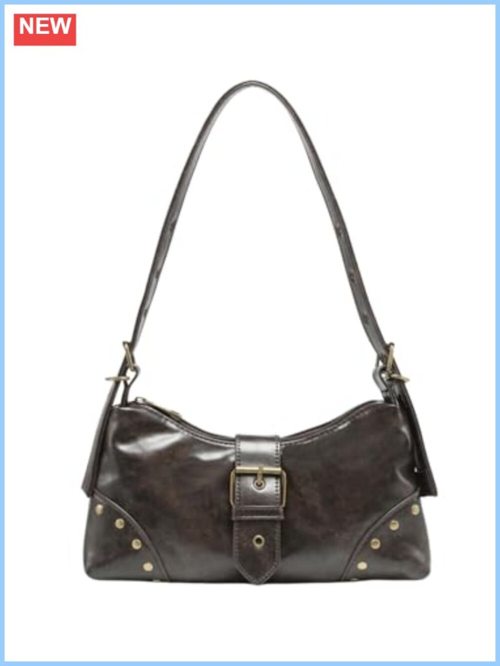 PU Leather Shoulder Bag Studded Zipper Flap Vintage Purse